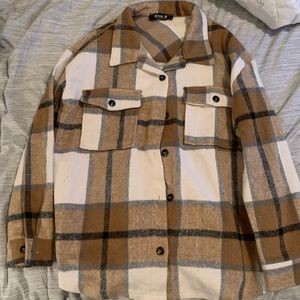 Large Tan/Mocha plaid shacket